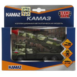Машина металл KAMAZ с ракетой, 12 см, двери, подв.. дет., инер.,зел.кам.,кор Технопарк в кор.2*24шт