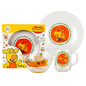 Оранжевая корова Набор стеклянной посуды ( кружка, тарелка и салатник). Умка в кор.6шт