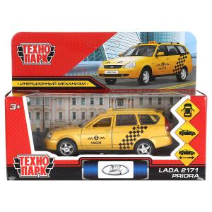 Машина металл LADA 2171 PRIORA ТАКСИ 12 см, двери, багаж, инер, желтый, кор. Технопарк в кор.2*36шт