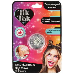 Гель-блестки для тела и волос, серебряные, 5 г. TIK TOK GIRL в кор.30*12шт