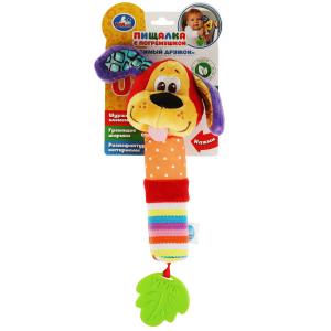 Текстильная игрушка погремушка-пищалка собачка Умка в кор.250шт