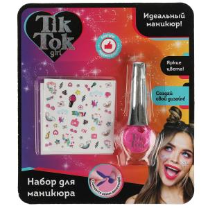 Косметика ДЛЯ ДЕВОЧЕК лак для ногтей с блестками с наклейками, розовый TIK TOK GIRL в кор.2*180шт