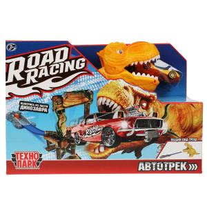 Игрушка пластик ROAD RACING автотрек с динозавром. 1 машинка, кор. Технопарк в кор.2*24шт