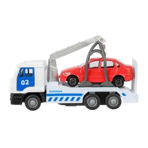 Машина металл KAMAZ ЭВАКУАТОР, 12 см, дв., инерц.+ машинка 7,5 см, кор. Технопарк в кор.2*24шт