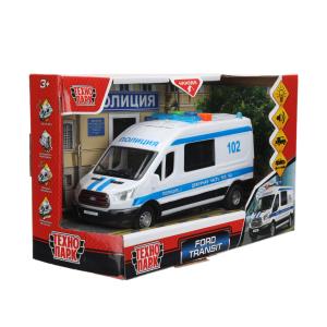 Машина пластик свет-звук FORD TRANSIT ПОЛИЦИЯ 16 см, двери, 3 кнопки, кор. Технопарк в кор.2*36шт