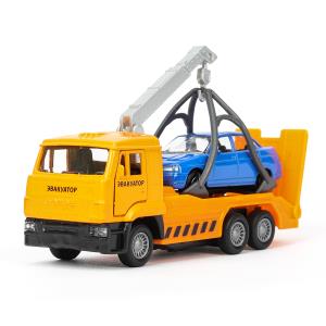 Машина металл KAMAZ ЭВАКУАТОР, 12 см,дв.,подв.дет.,инер.+машина 7,5 см, кор. Технопарк в кор.2*24шт