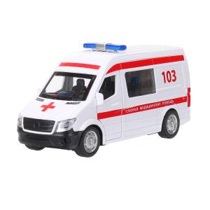 Машина металл свет-звук СКОРАЯ ПОМОЩЬ 14,5см, двери, багаж, инерц, бел, кор. ТЕХНОПАРК в кор.2*36шт
