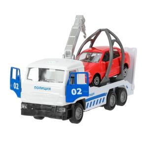 Машина металл KAMAZ ЭВАКУАТОР, 12 см, дв., инерц.+ машинка 7,5 см, кор. Технопарк в кор.2*24шт