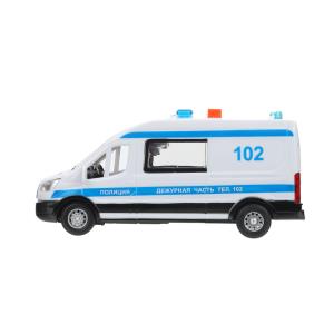 Машина пластик свет-звук FORD TRANSIT ПОЛИЦИЯ 16 см, двери, 3 кнопки, кор. Технопарк в кор.2*36шт