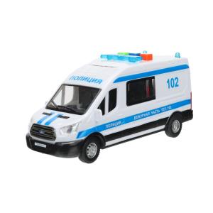 Машина пластик свет-звук FORD TRANSIT ПОЛИЦИЯ 16 см, двери, 3 кнопки, кор. Технопарк в кор.2*36шт