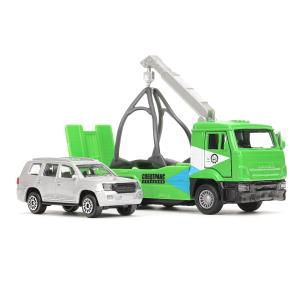 Машина металл KAMAZ ЭВАКУАТОР, 12 см, дв., подв.дет., инер.+машина 7,5 см Технопарк в кор.2*24шт