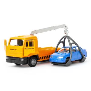 Машина металл KAMAZ ЭВАКУАТОР, 12 см,дв.,подв.дет.,инер.+машина 7,5 см, кор. Технопарк в кор.2*24шт