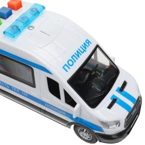 Машина пластик свет-звук FORD TRANSIT ПОЛИЦИЯ 16 см, двери, 3 кнопки, кор. Технопарк в кор.2*36шт