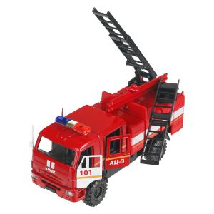 Машина металл KAMAZ 43502 ПОЖАРНАЯ АЦ 15 см, двери, подвиж дет, инерц, кор. Технопарк в кор.2*36шт